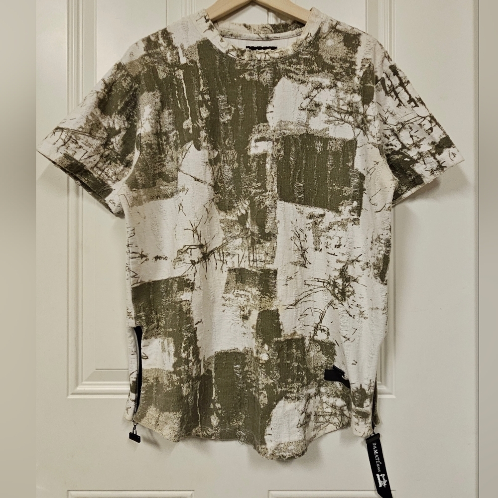 damati jeans tie dye ripped cotton green white tee shirt size L